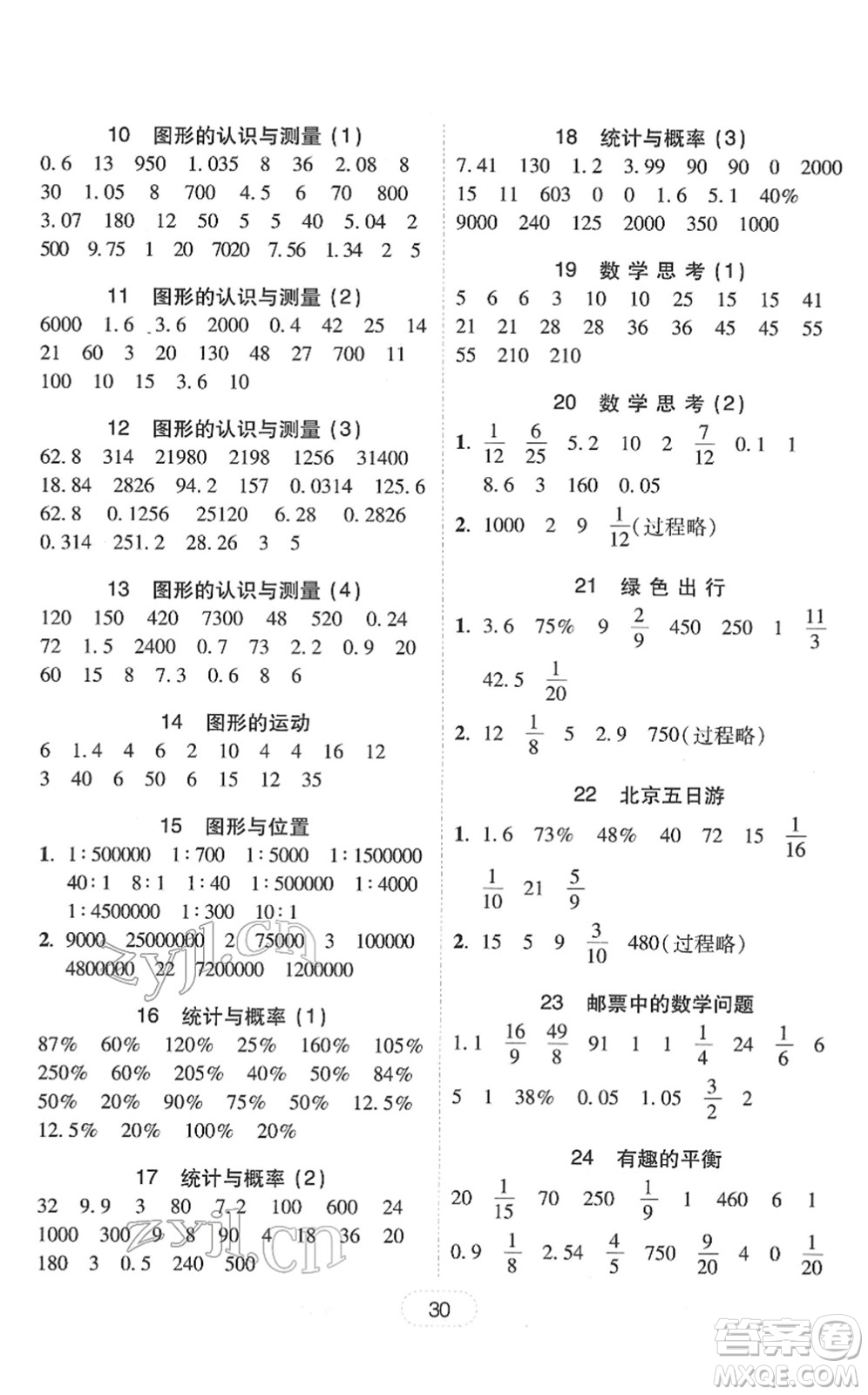 安徽人民出版社2022完美學(xué)案教與學(xué)六年級(jí)數(shù)學(xué)下冊(cè)人教版答案