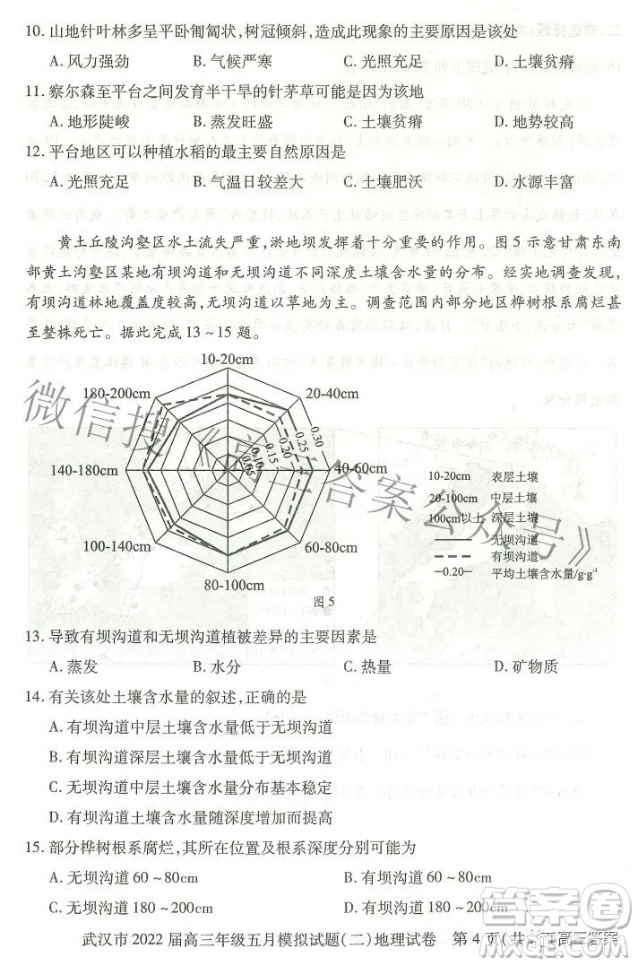 武漢市2022屆高三年級(jí)五月模擬試題二地理試題及答案