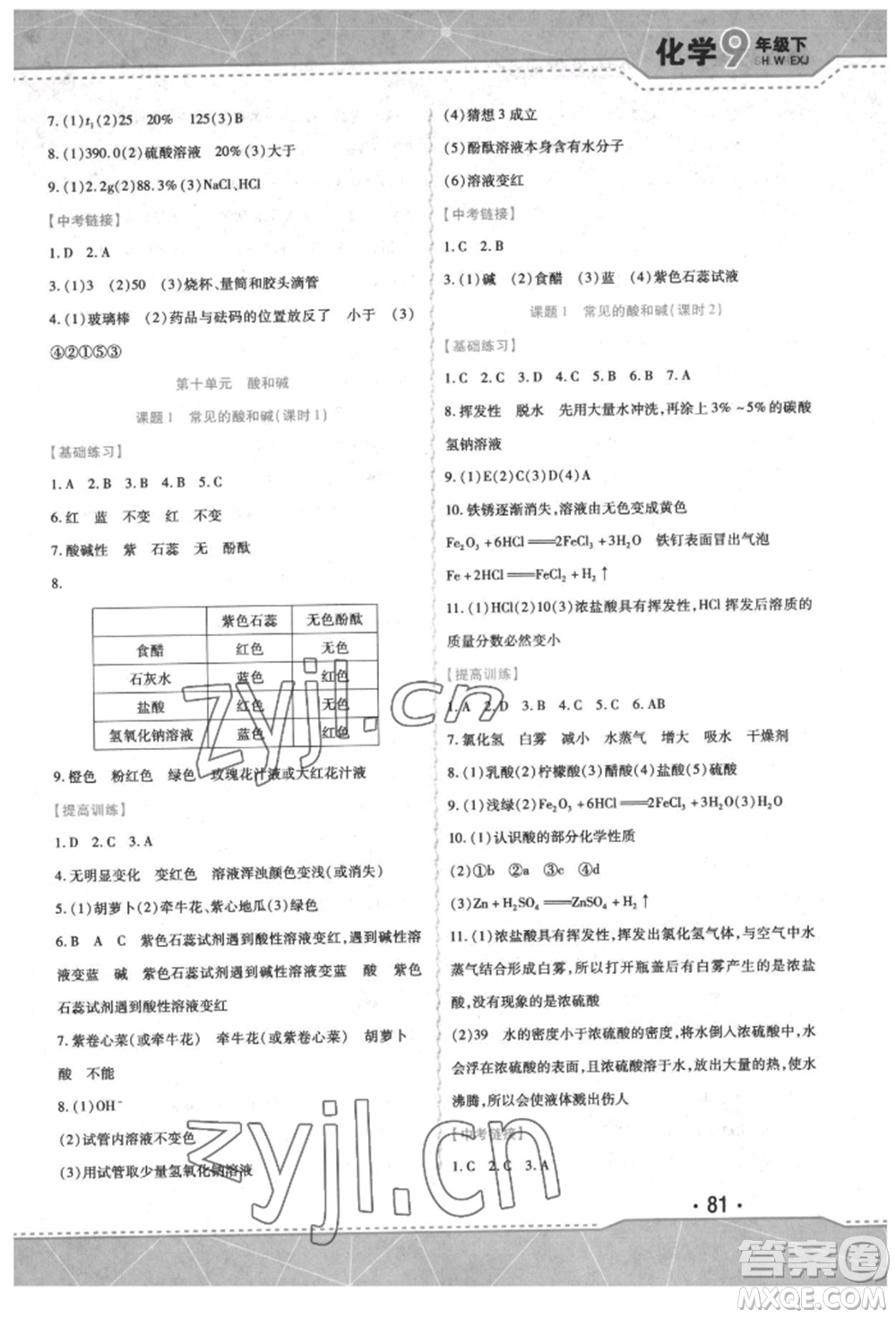 吉林出版集團(tuán)股份有限公司2022精析巧練階段驗收與測試九年級下冊化學(xué)人教版參考答案