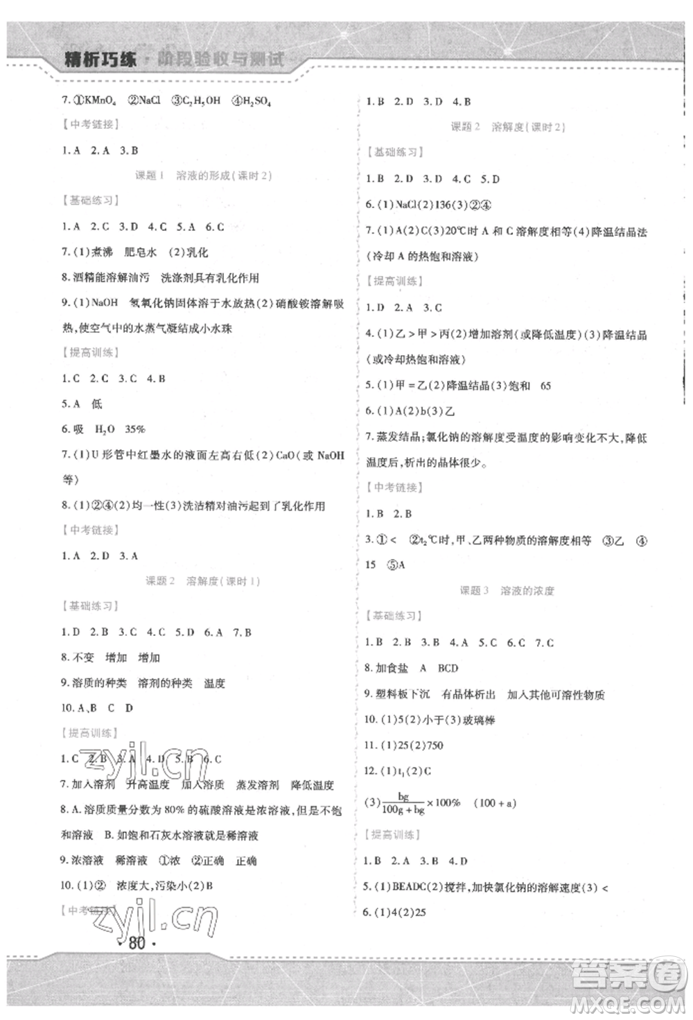 吉林出版集團(tuán)股份有限公司2022精析巧練階段驗收與測試九年級下冊化學(xué)人教版參考答案