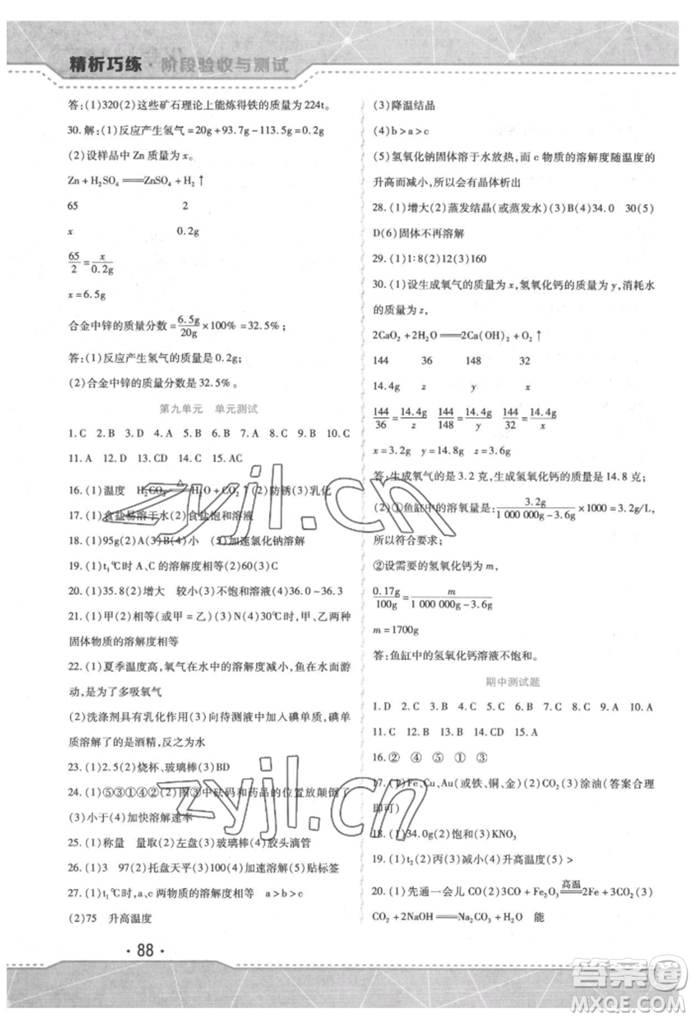 吉林出版集團(tuán)股份有限公司2022精析巧練階段驗收與測試九年級下冊化學(xué)人教版參考答案