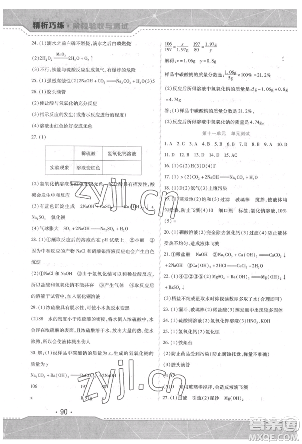 吉林出版集團(tuán)股份有限公司2022精析巧練階段驗收與測試九年級下冊化學(xué)人教版參考答案