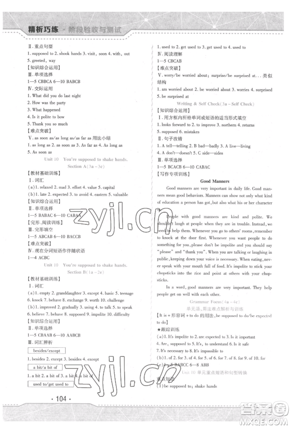 吉林出版集團股份有限公司2022精析巧練階段驗收與測試九年級下冊英語人教版參考答案