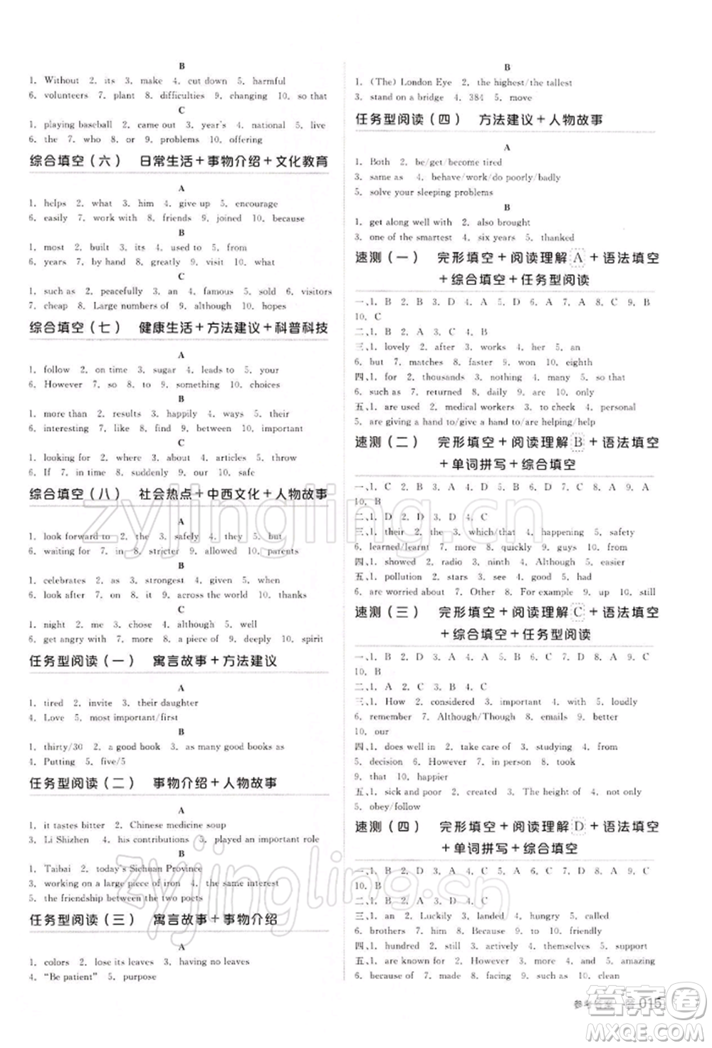 江西美術出版社2022全品中考復習方案聽課手冊英語人教版寧夏專版參考答案