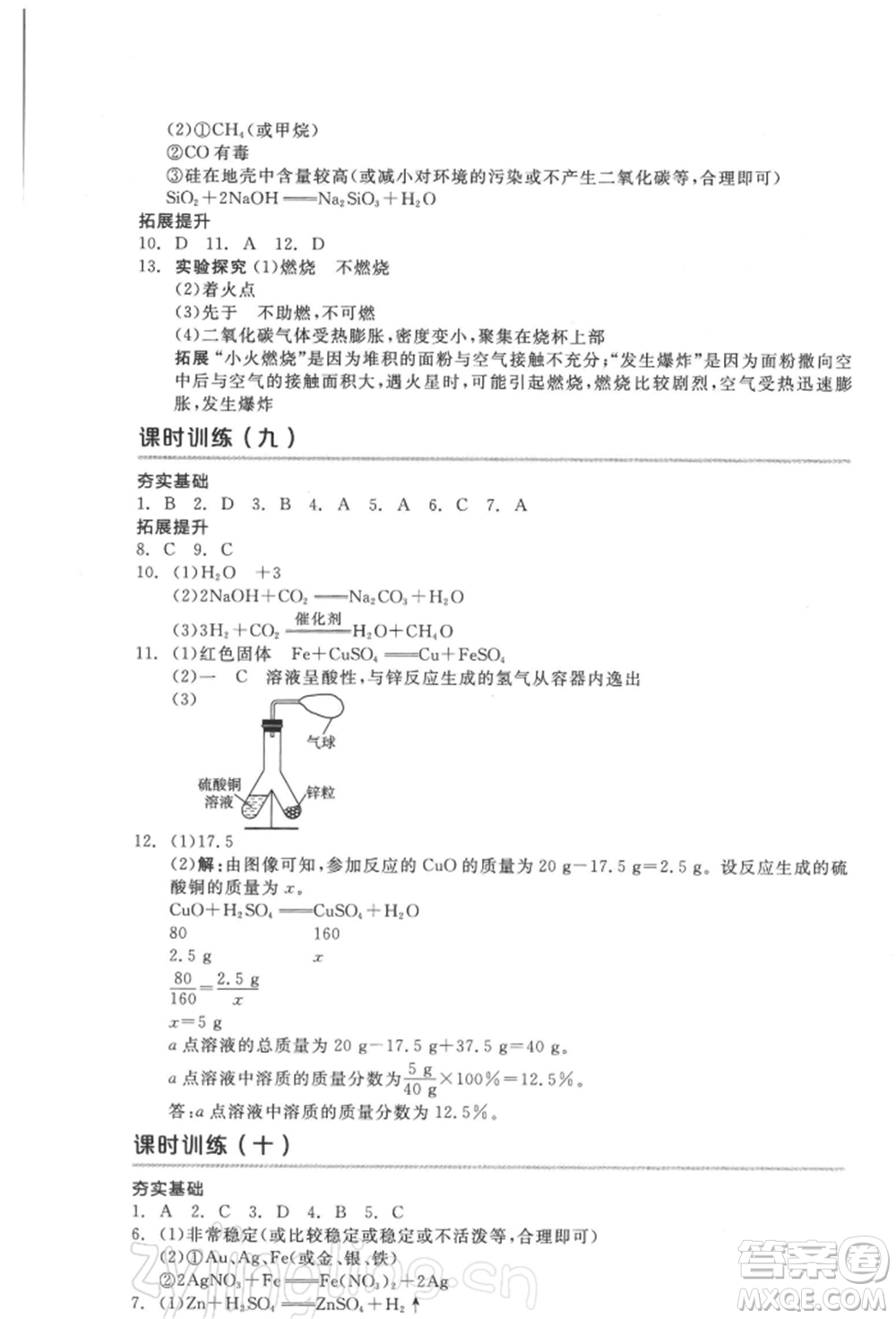 延邊教育出版社2022全品中考復(fù)習(xí)方案聽課手冊(cè)化學(xué)通用版徐州專版參考答案