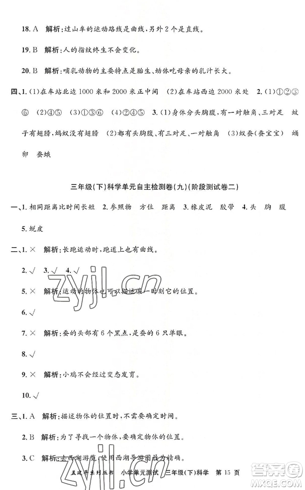 浙江工商大學(xué)出版社2022孟建平小學(xué)單元測(cè)試三年級(jí)科學(xué)下冊(cè)J教科版答案