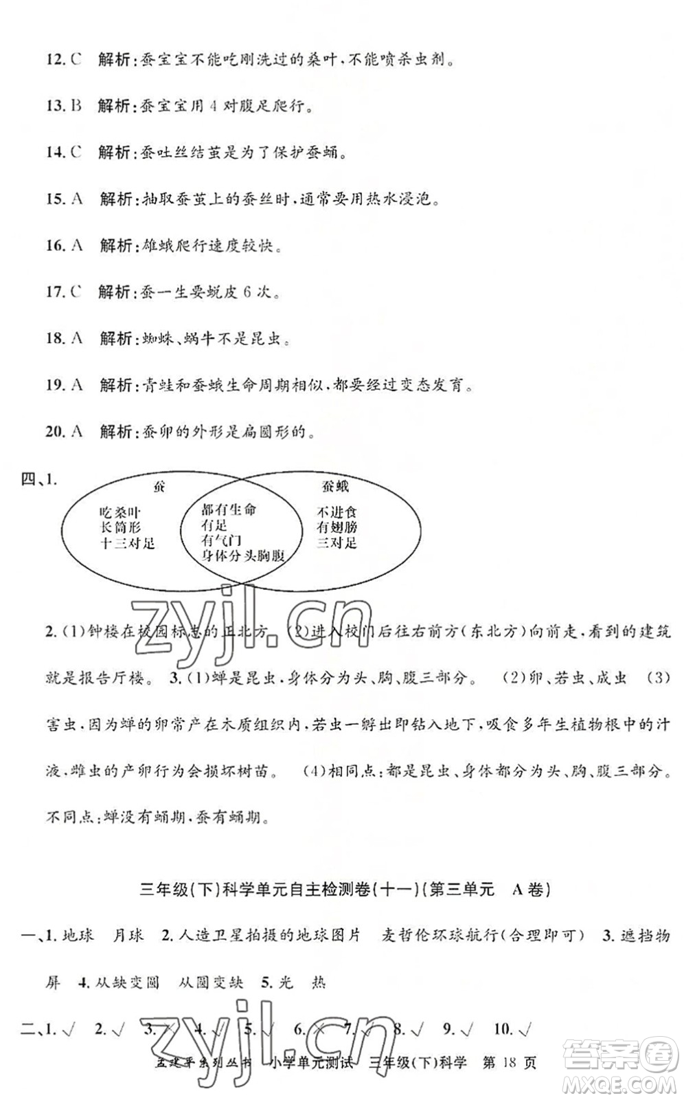 浙江工商大學(xué)出版社2022孟建平小學(xué)單元測(cè)試三年級(jí)科學(xué)下冊(cè)J教科版答案