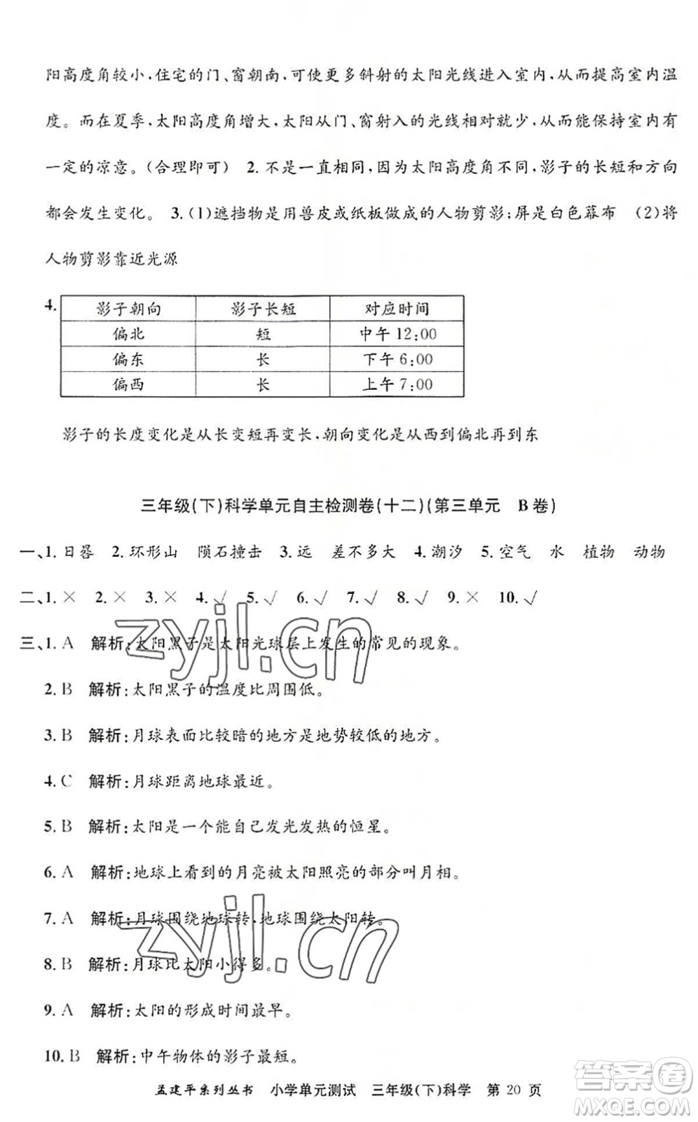 浙江工商大學(xué)出版社2022孟建平小學(xué)單元測(cè)試三年級(jí)科學(xué)下冊(cè)J教科版答案