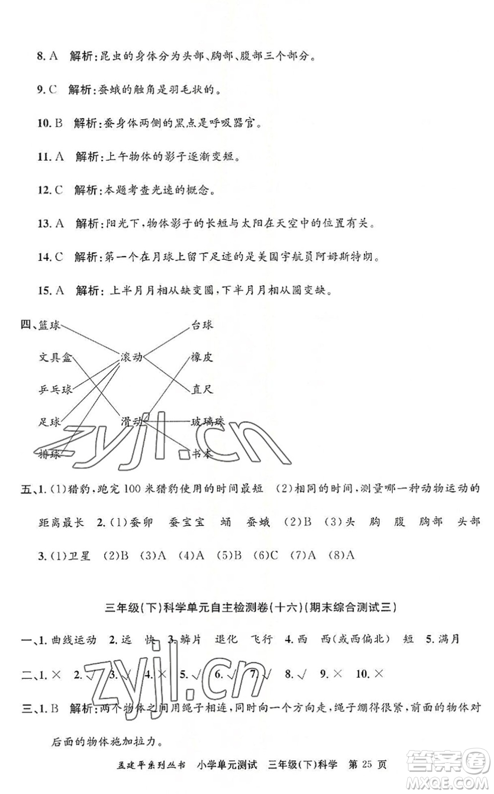 浙江工商大學(xué)出版社2022孟建平小學(xué)單元測(cè)試三年級(jí)科學(xué)下冊(cè)J教科版答案