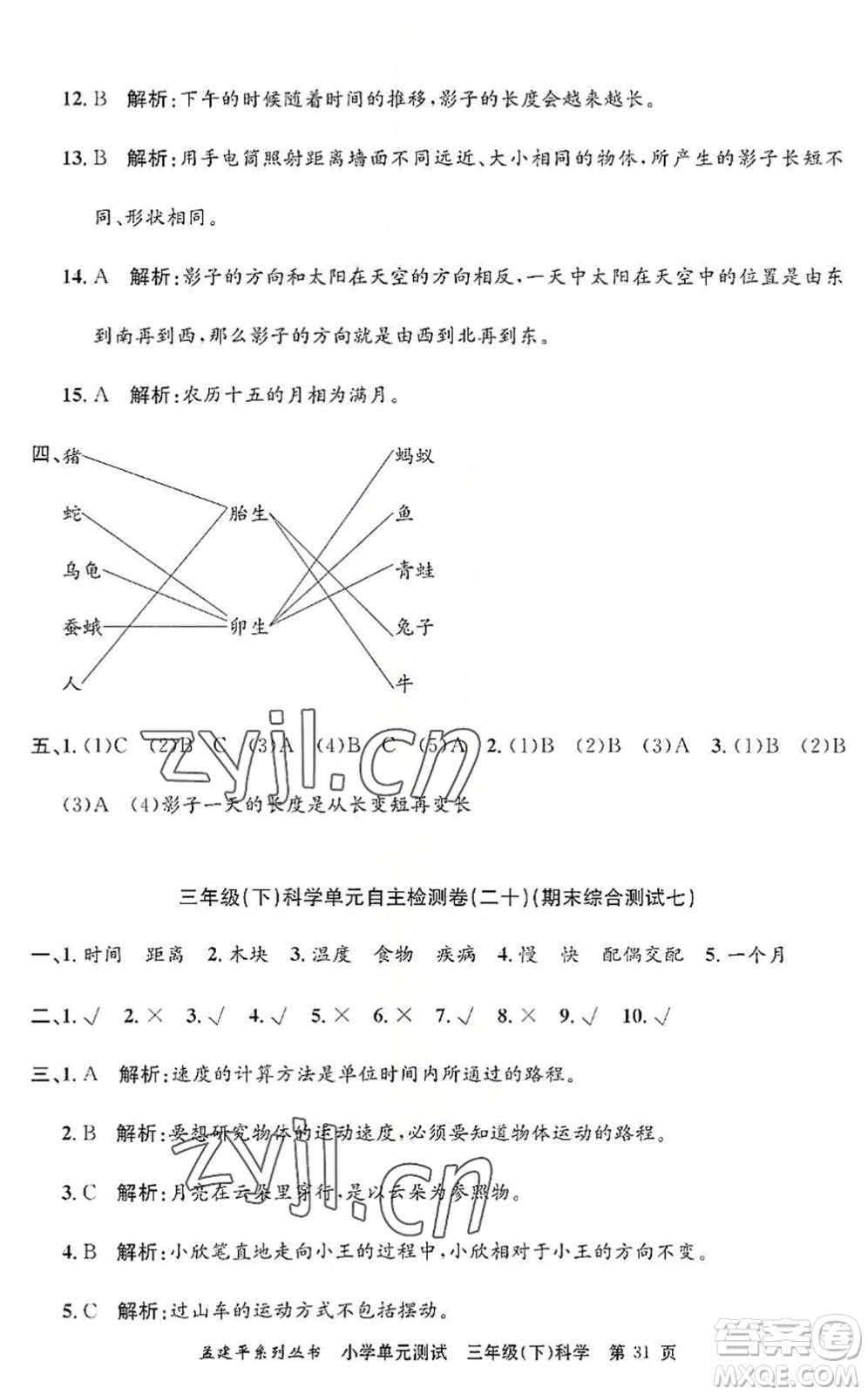 浙江工商大學(xué)出版社2022孟建平小學(xué)單元測(cè)試三年級(jí)科學(xué)下冊(cè)J教科版答案