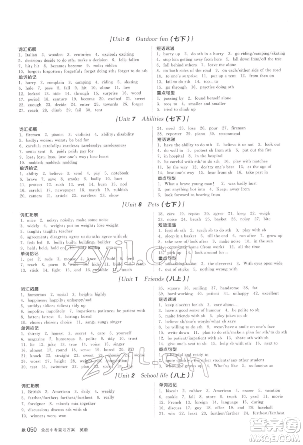 陽光出版社2022全品中考復(fù)習(xí)方案聽課手冊英語通用版鹽城專版參考答案