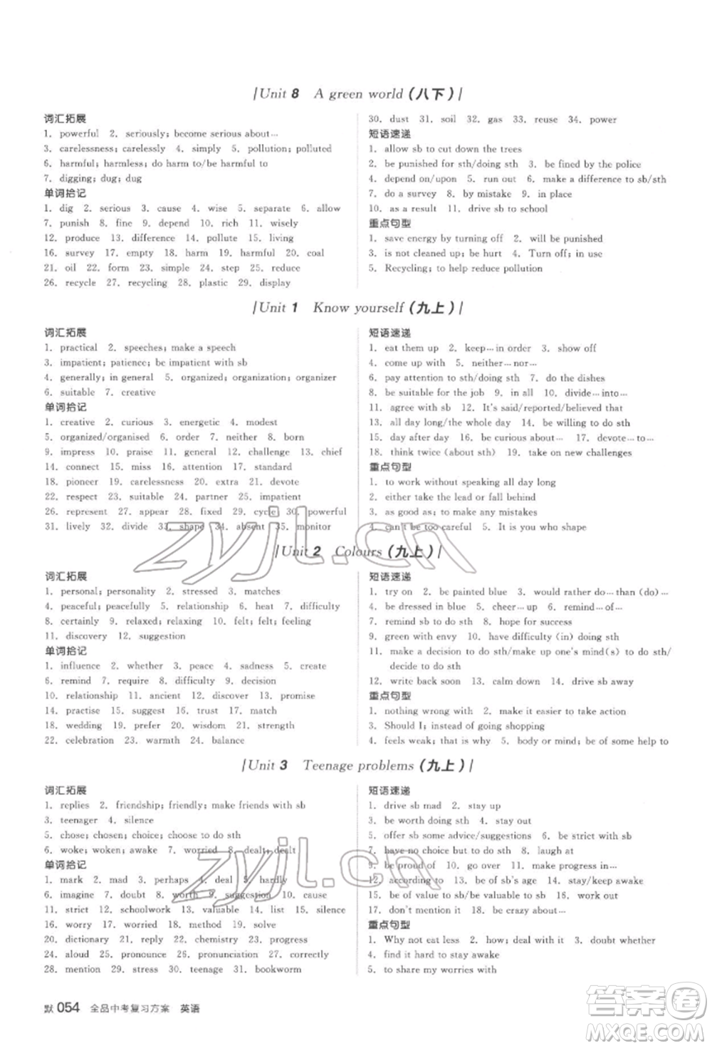 陽光出版社2022全品中考復(fù)習(xí)方案聽課手冊英語通用版鹽城專版參考答案