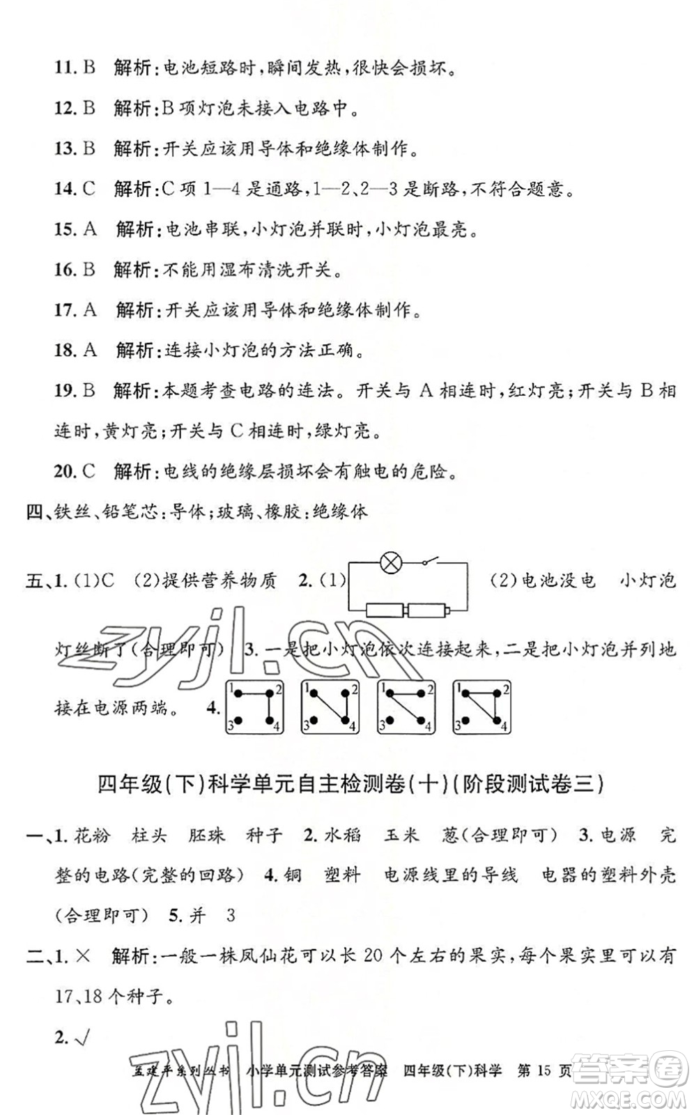 浙江工商大學(xué)出版社2022孟建平小學(xué)單元測試四年級科學(xué)下冊J教科版答案