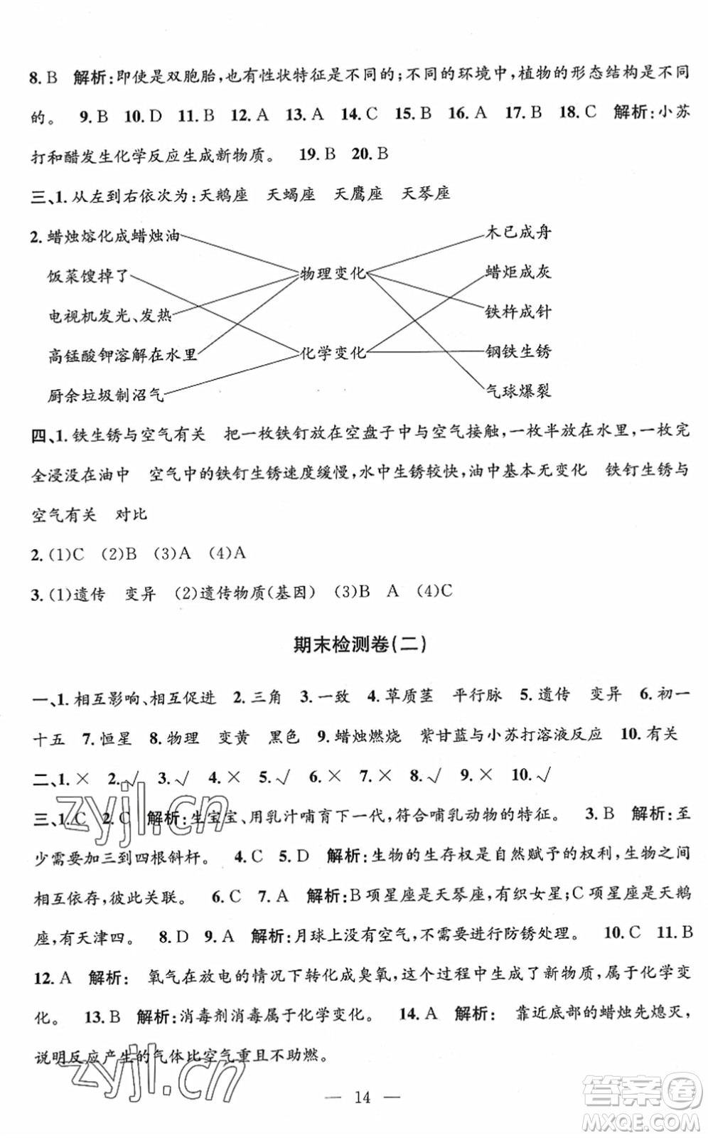 河海大學(xué)出版社2022孟建平課時(shí)精練六年級(jí)科學(xué)下冊(cè)J教科版答案