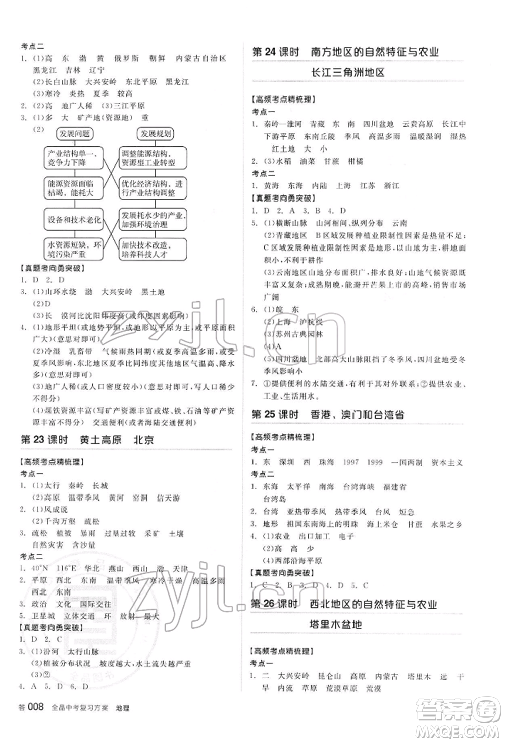 陽光出版社2022全品中考復(fù)習(xí)方案聽課手冊地理通用版內(nèi)蒙古專版參考答案