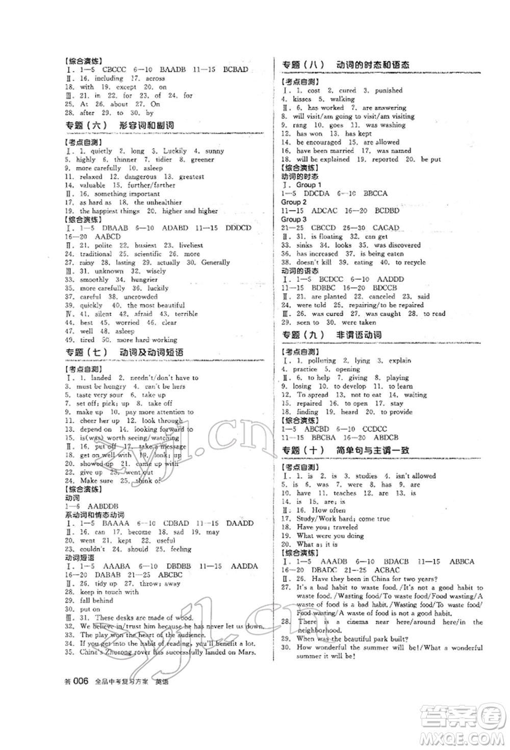 天津人民出版社2022全品中考復(fù)習(xí)方案聽課手冊(cè)英語外研版參考答案