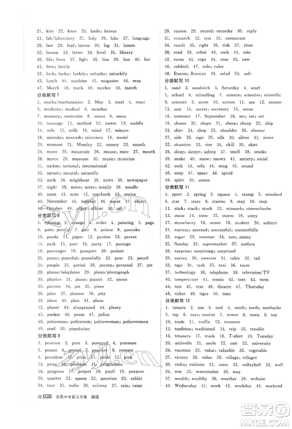 天津人民出版社2022全品中考復(fù)習(xí)方案聽課手冊(cè)英語外研版參考答案