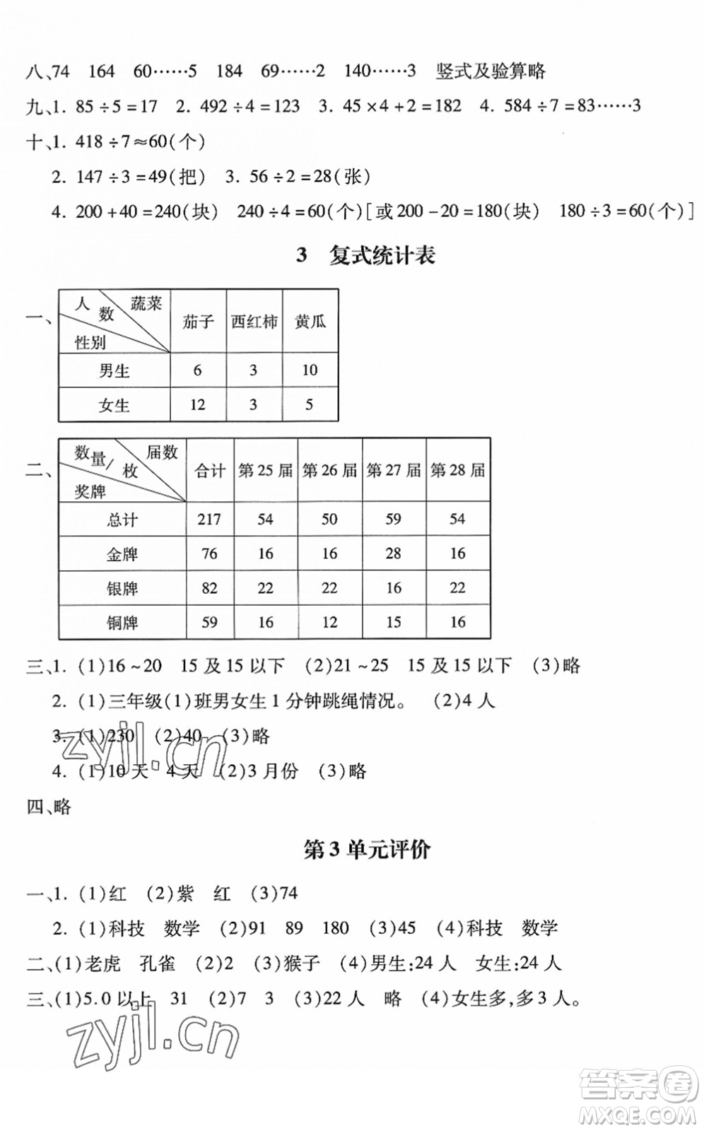 河北少年兒童出版社2022世超金典課時練測評試卷三年級數(shù)學(xué)下冊人教版答案