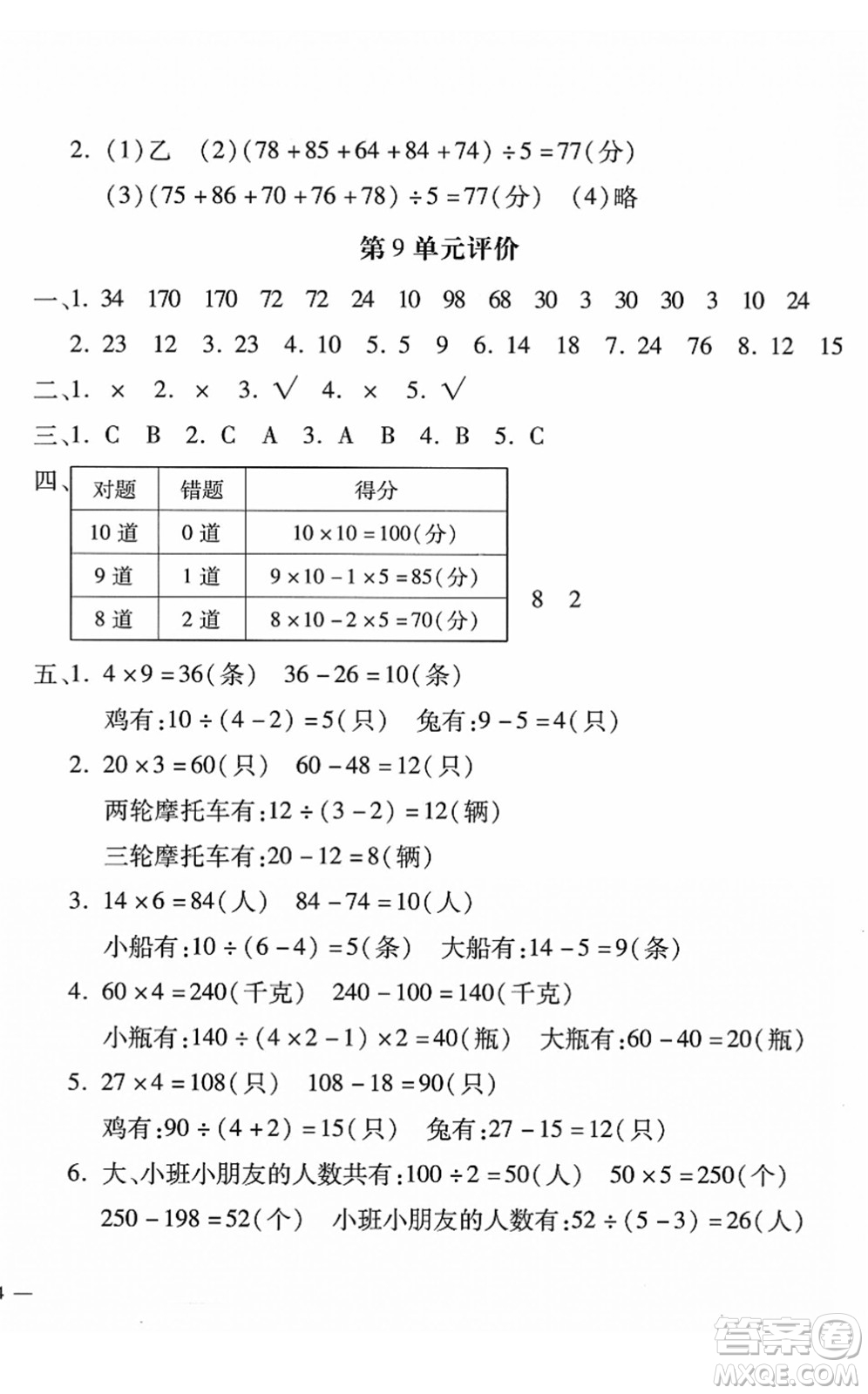 河北少年兒童出版社2022世超金典課時(shí)練測(cè)評(píng)試卷四年級(jí)數(shù)學(xué)下冊(cè)人教版答案