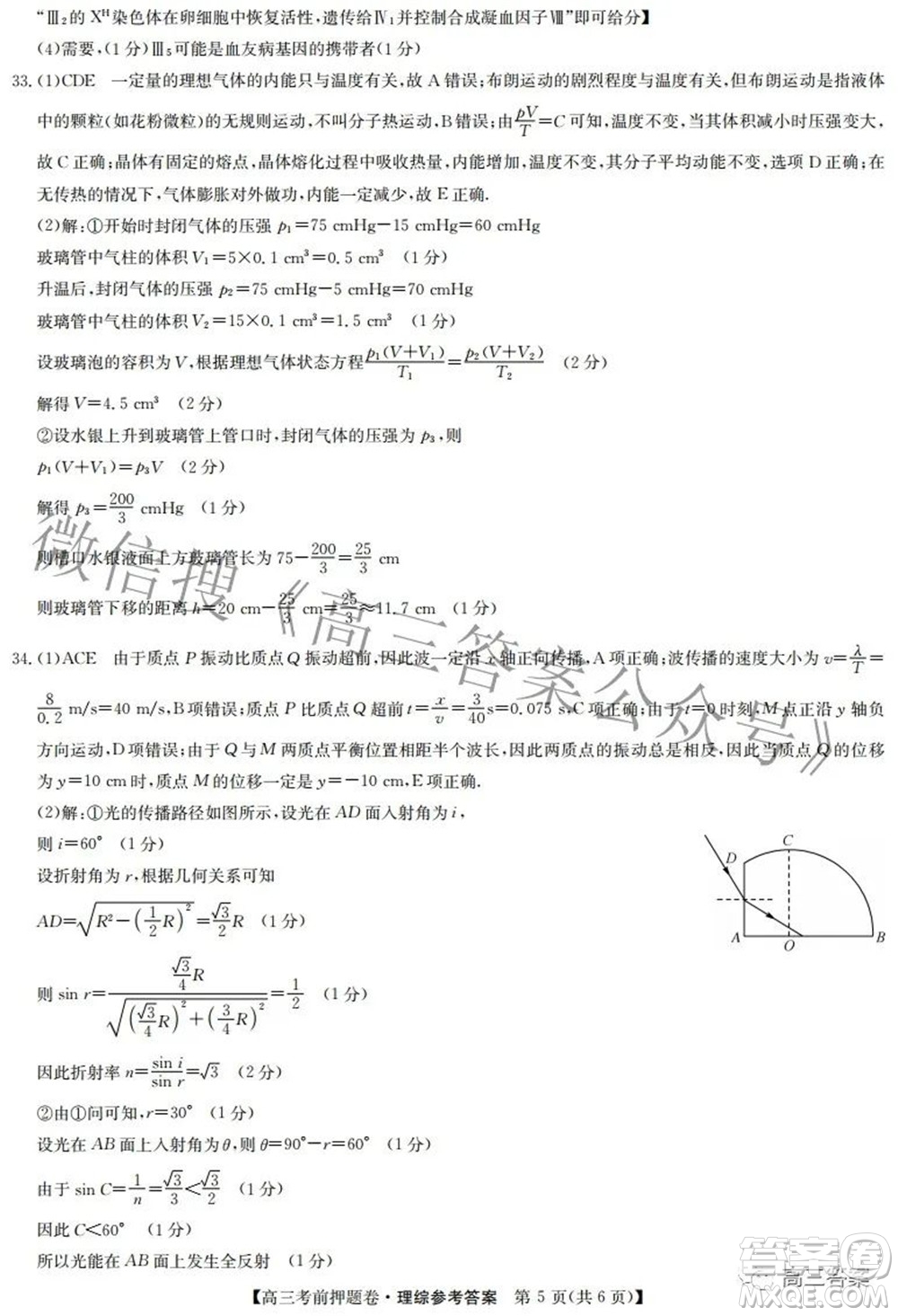 2022九師聯(lián)盟考前押題卷理科綜合答案