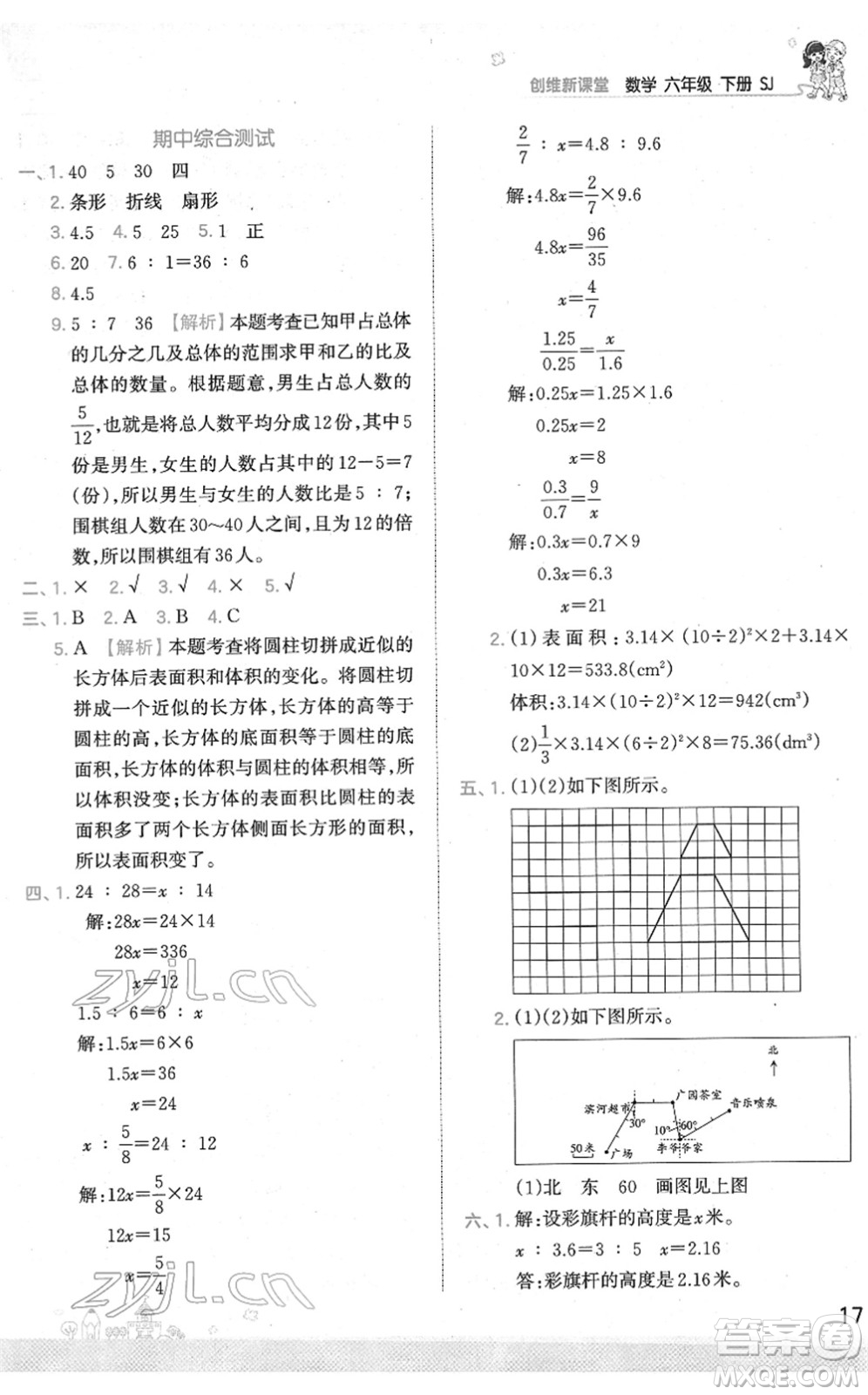 江西人民出版社2022王朝霞創(chuàng)維新課堂同步優(yōu)化訓(xùn)練六年級數(shù)學(xué)下冊SJ蘇教版答案