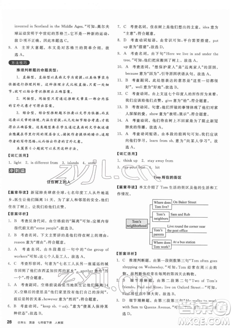 陽光出版社2022練就優(yōu)等生七年級英語下冊RJ人教版答案