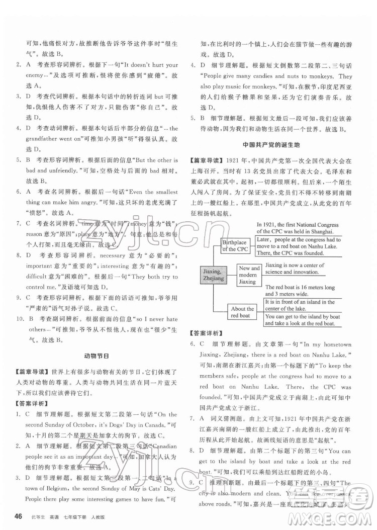 陽光出版社2022練就優(yōu)等生七年級英語下冊RJ人教版答案