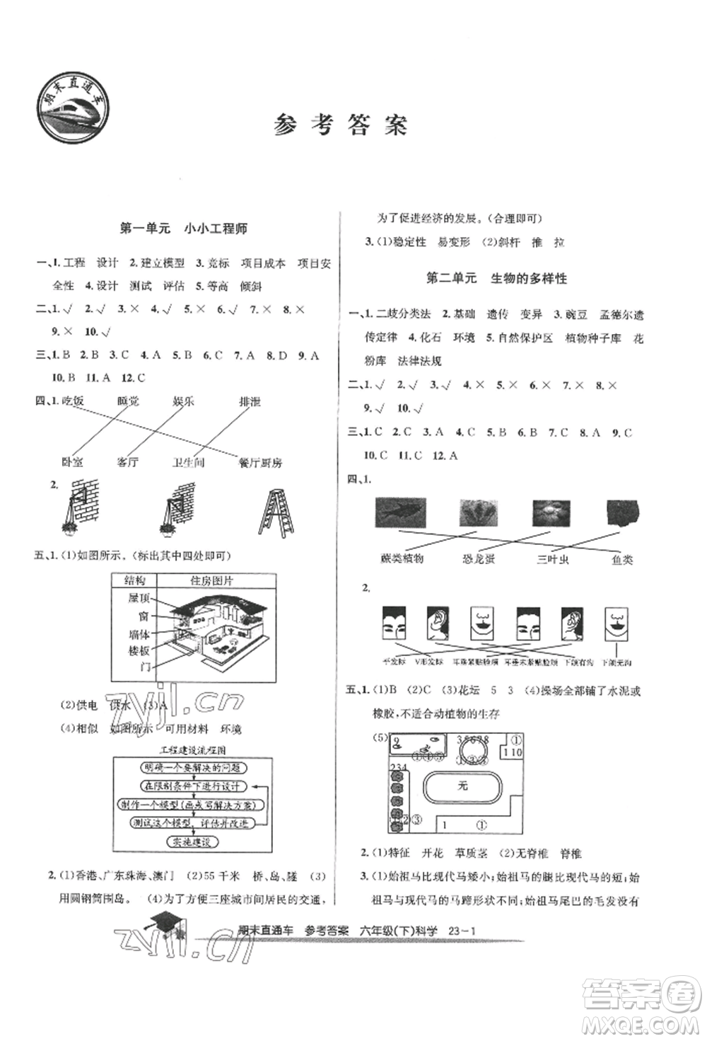 浙江工商大學(xué)出版社2022期末直通車六年級(jí)下冊(cè)科學(xué)教科版參考答案