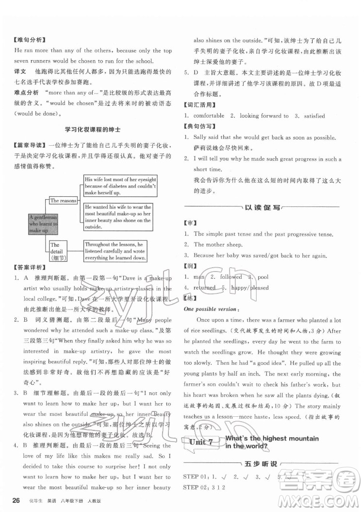 陽(yáng)光出版社2022練就優(yōu)等生八年級(jí)英語(yǔ)下冊(cè)RJ人教版答案