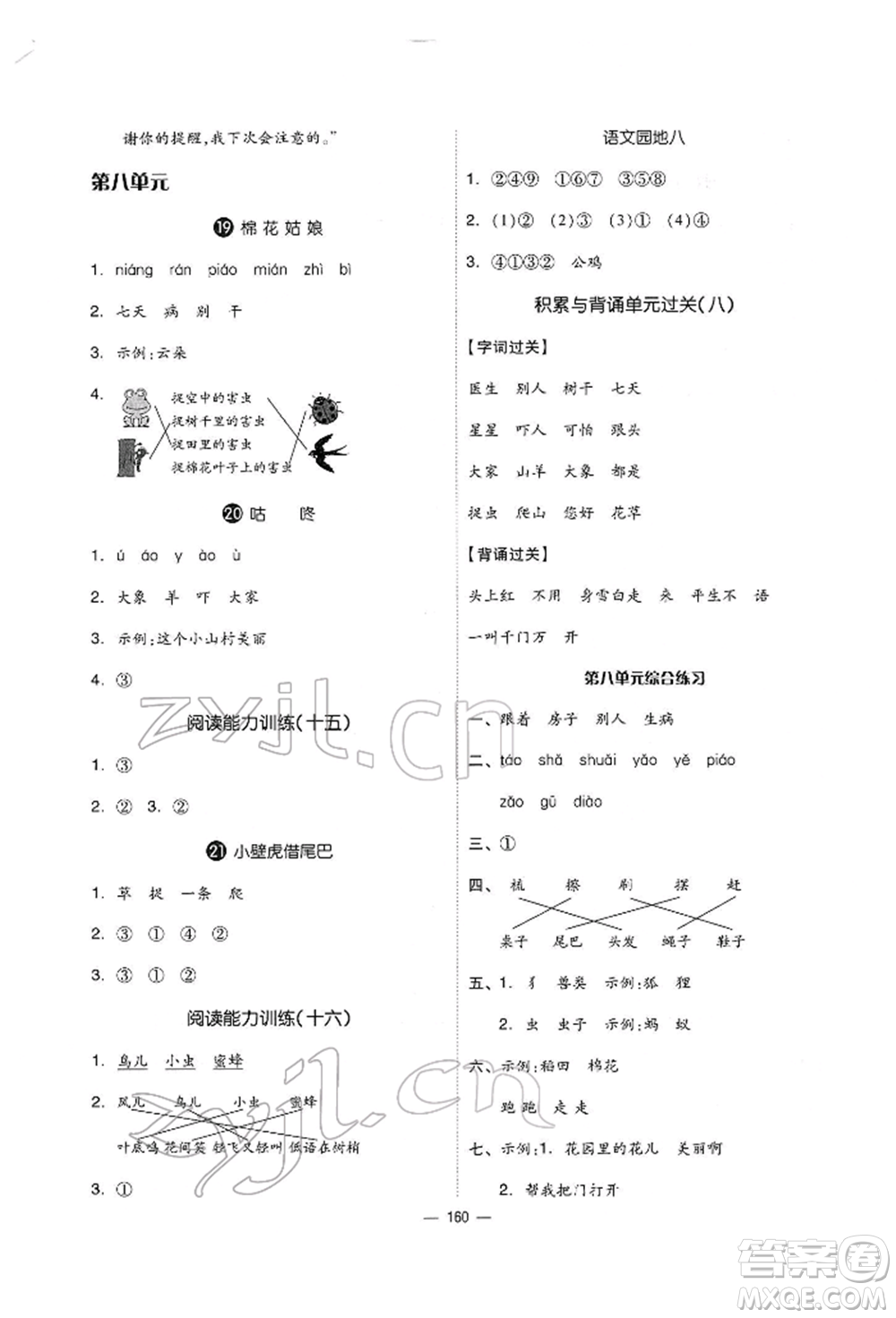 山東科學(xué)技術(shù)出版社2022新思維伴你學(xué)單元達標(biāo)測試卷一年級下冊語文人教版參考答案