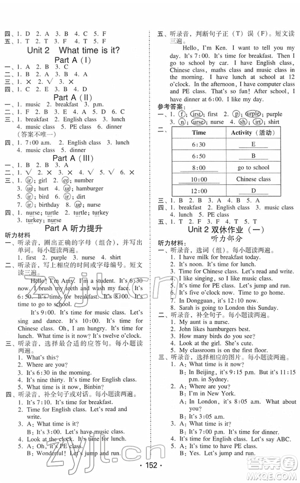 安徽人民出版社2022教與學(xué)課時(shí)學(xué)練測(cè)四年級(jí)英語下冊(cè)人教PEP版答案