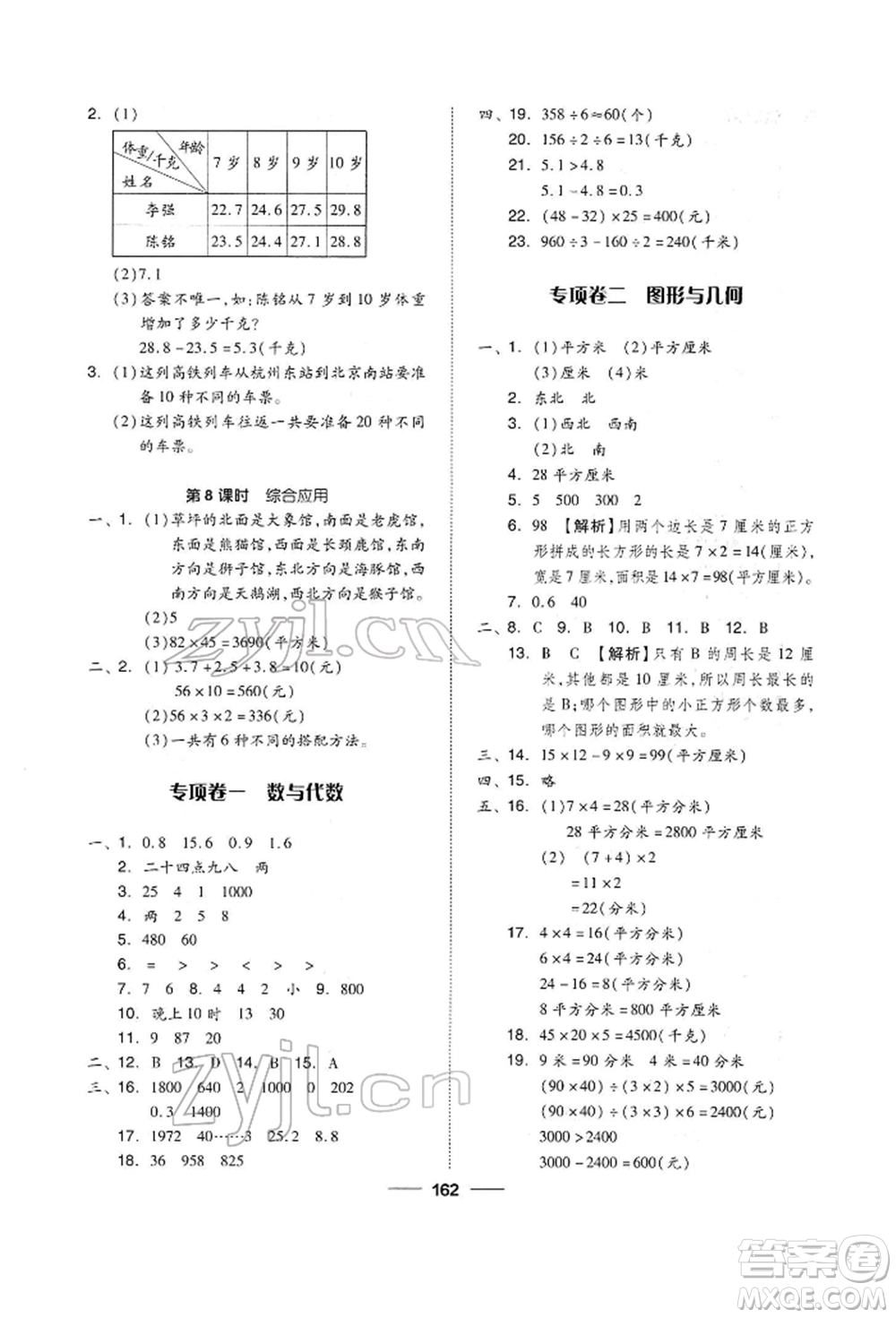 山東科學技術(shù)出版社2022新思維伴你學單元達標測試卷三年級下冊數(shù)學人教版參考答案