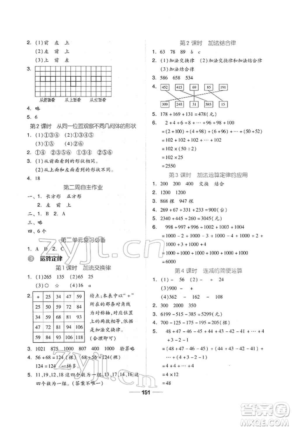 山東科學技術(shù)出版社2022新思維伴你學單元達標測試卷四年級下冊數(shù)學人教版參考答案