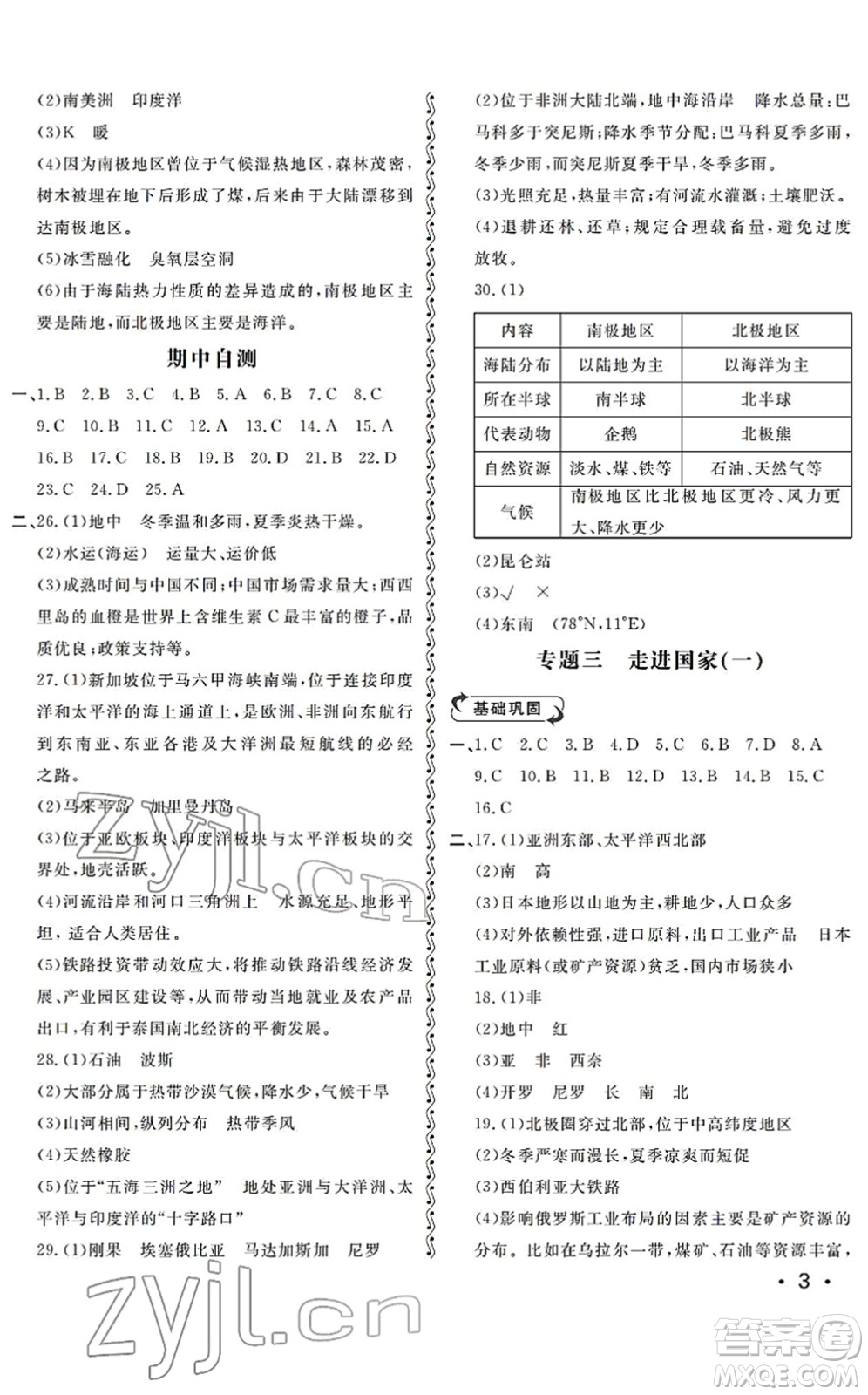 山東人民出版社2022初中卷行知天下七年級(jí)地理下冊(cè)湘教版答案