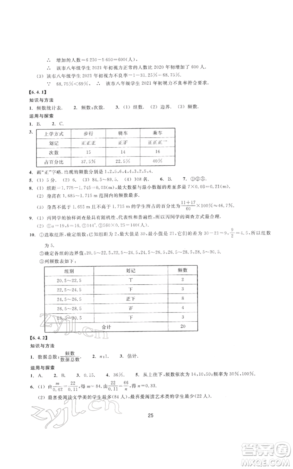 浙江教育出版社2022同步練習(xí)七年級(jí)下冊(cè)數(shù)學(xué)浙教版提升版參考答案