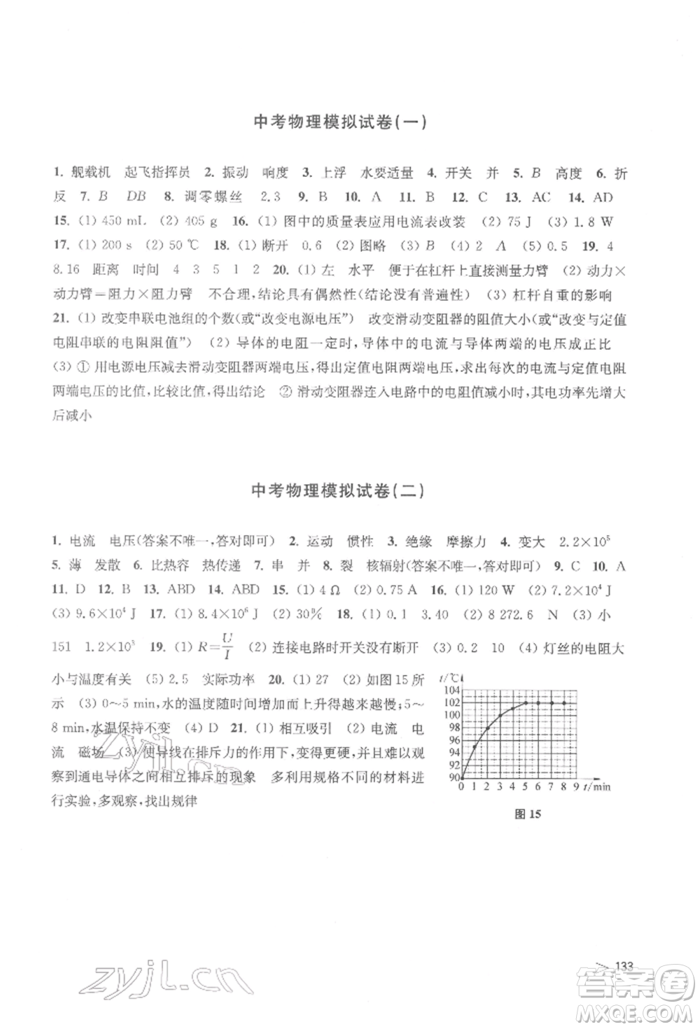 上?？茖W(xué)技術(shù)出版社2022初中物理同步練習(xí)九年級(jí)下冊(cè)通用版江西專版參考答案