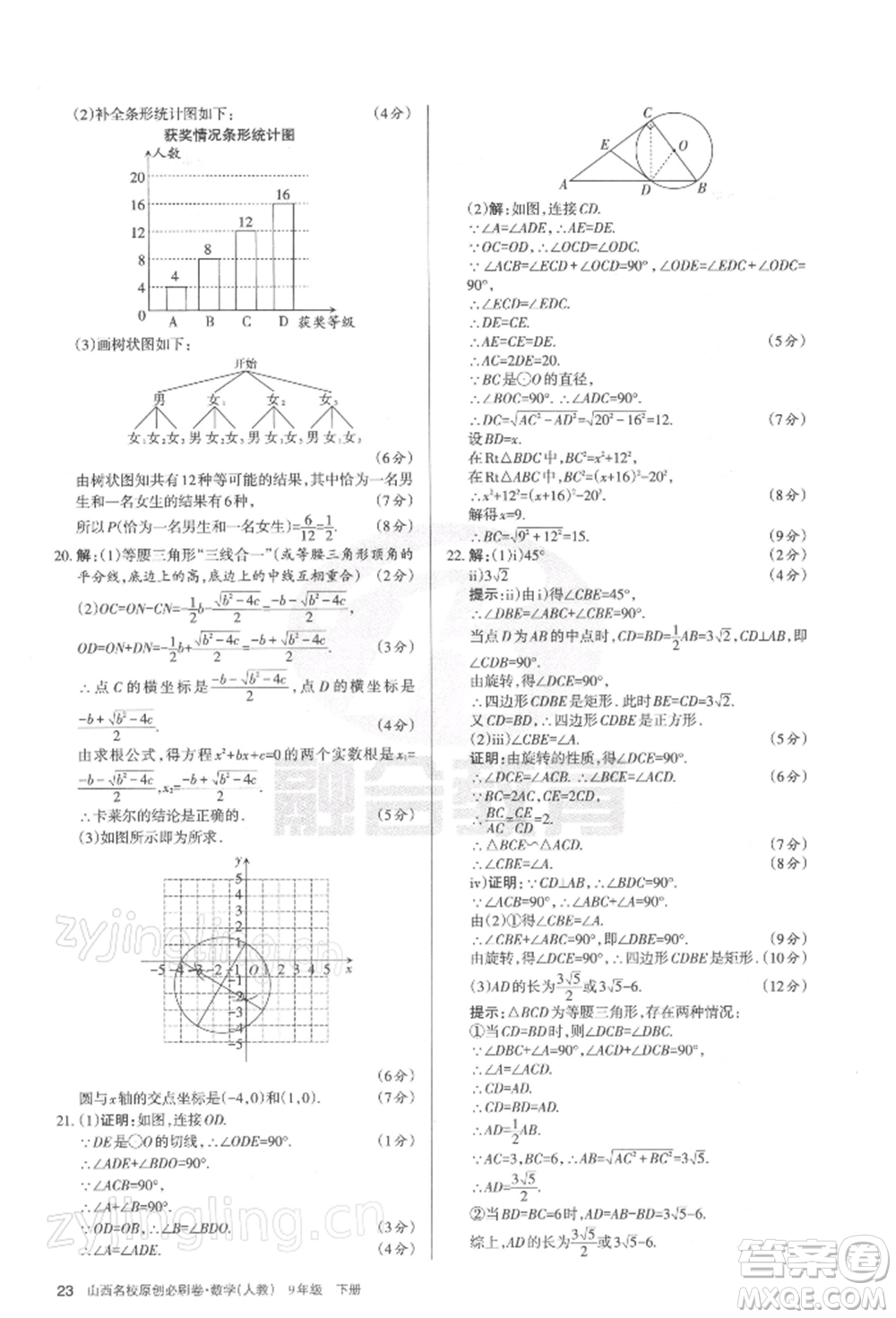 學(xué)習(xí)周報2022山西名校原創(chuàng)必刷卷九年級下冊數(shù)學(xué)人教版參考答案