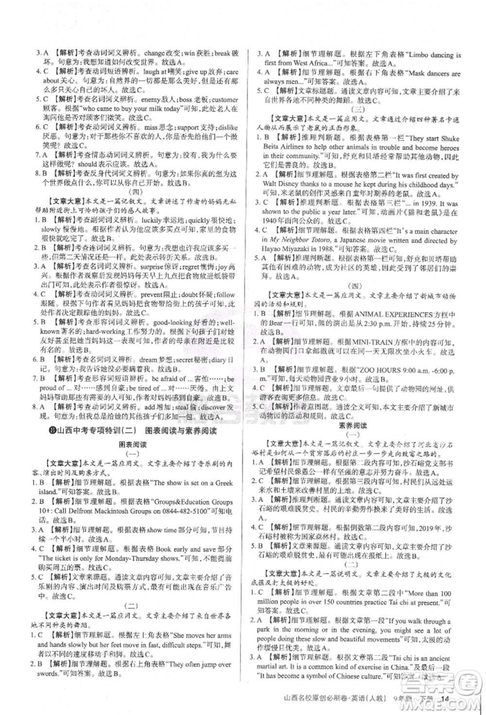 學習周報2022山西名校原創(chuàng)必刷卷九年級下冊英語人教版參考答案