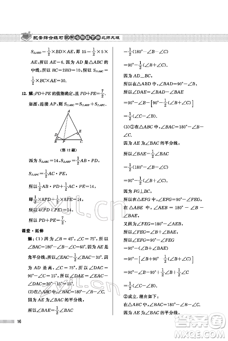 北京師范大學(xué)出版社2022數(shù)學(xué)配套綜合練習(xí)七年級下冊北師大版答案