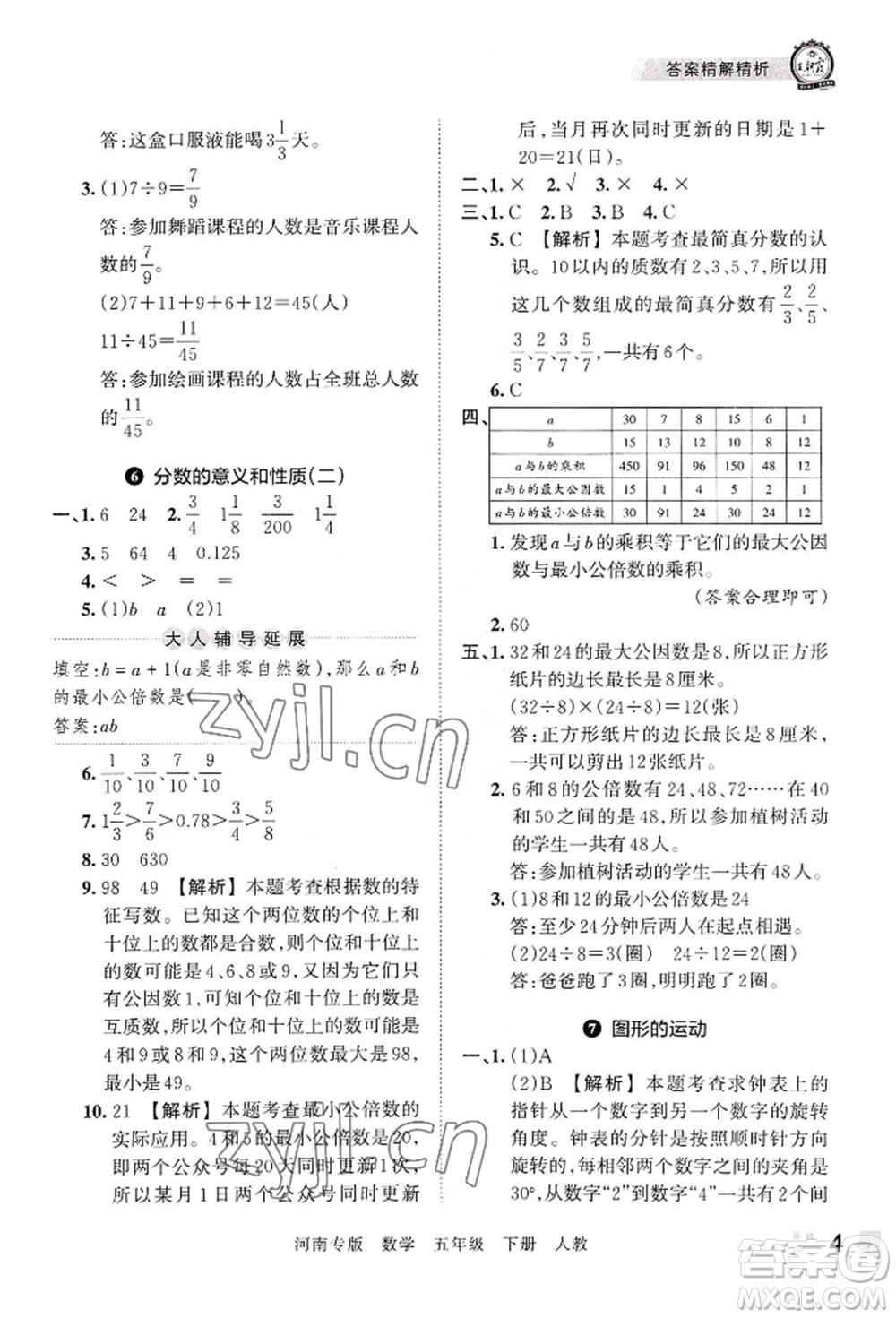 江西人民出版社2022王朝霞各地期末試卷精選五年級(jí)下冊(cè)數(shù)學(xué)人教版河南專版參考答案