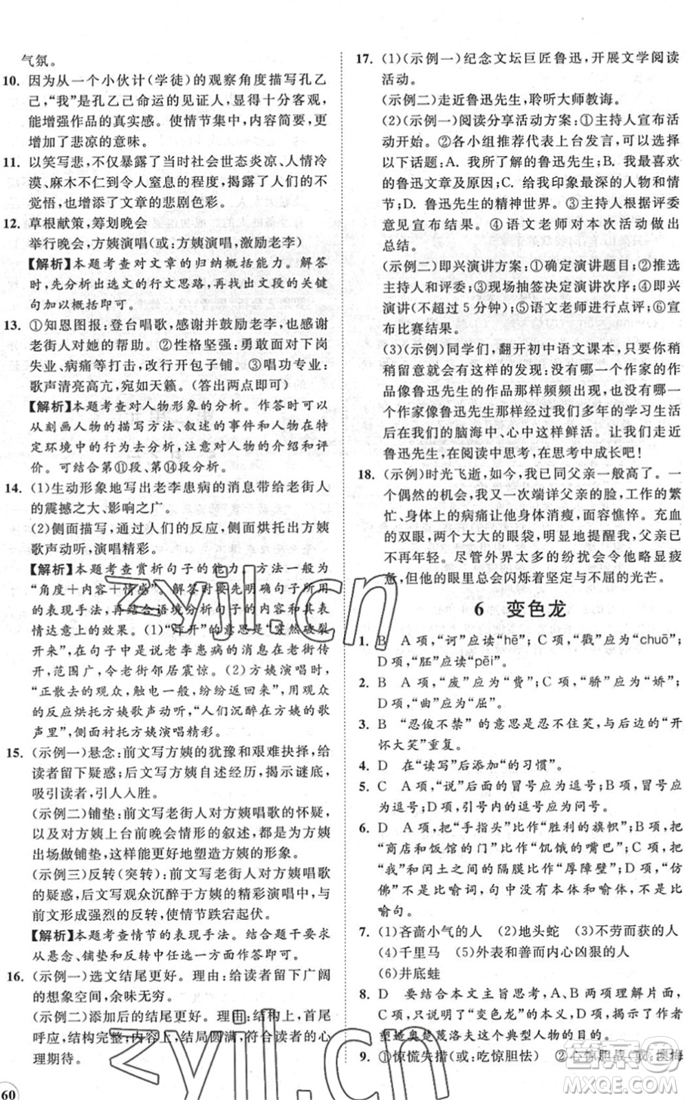 海南出版社2022知行課堂新課程同步練習(xí)冊九年級語文下冊人教版答案