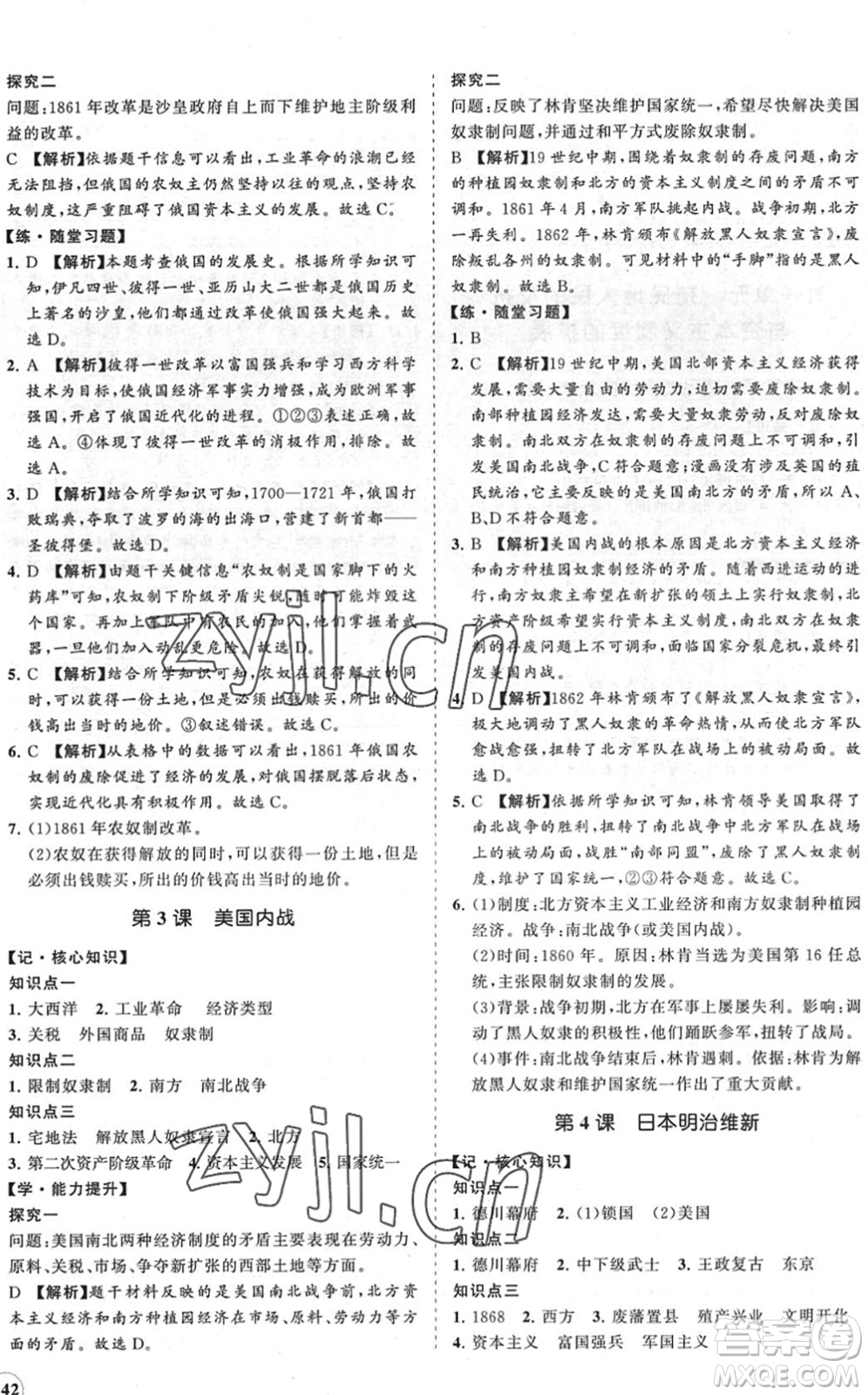 海南出版社2022知行課堂新課程同步練習(xí)冊(cè)九年級(jí)歷史下冊(cè)人教版答案