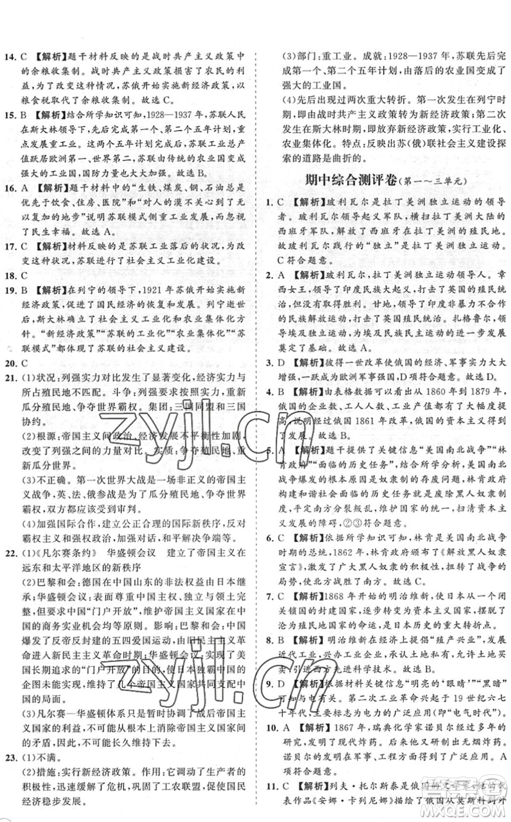 海南出版社2022知行課堂新課程同步練習(xí)冊(cè)九年級(jí)歷史下冊(cè)人教版答案