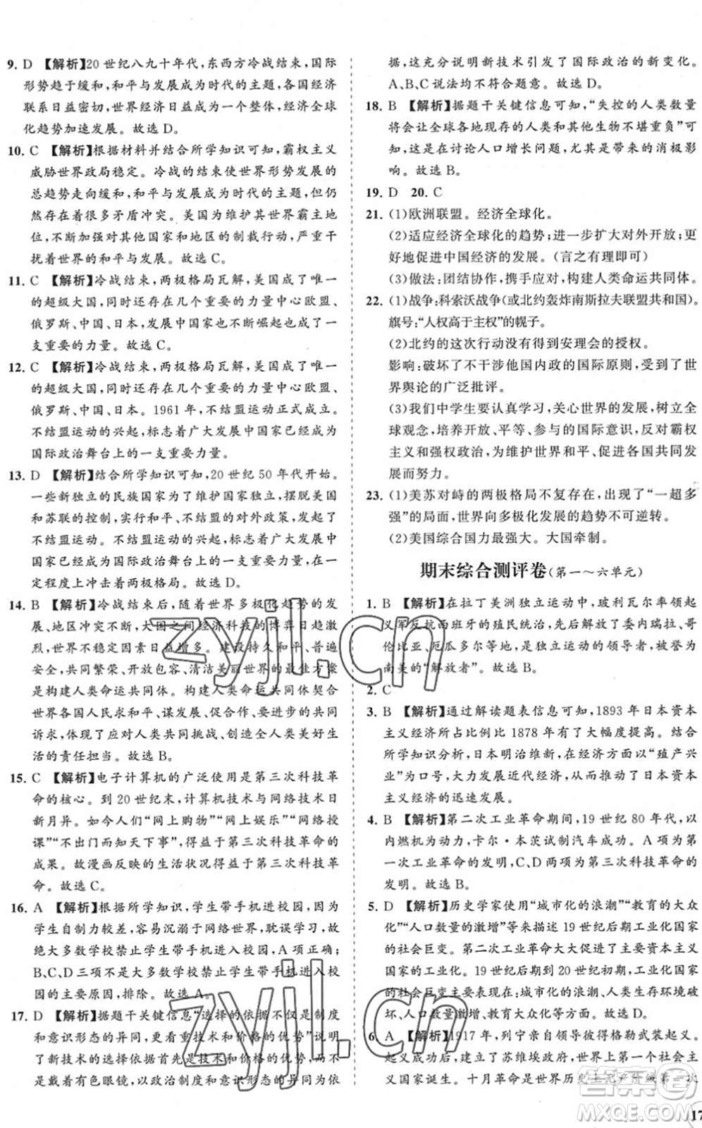 海南出版社2022知行課堂新課程同步練習(xí)冊(cè)九年級(jí)歷史下冊(cè)人教版答案