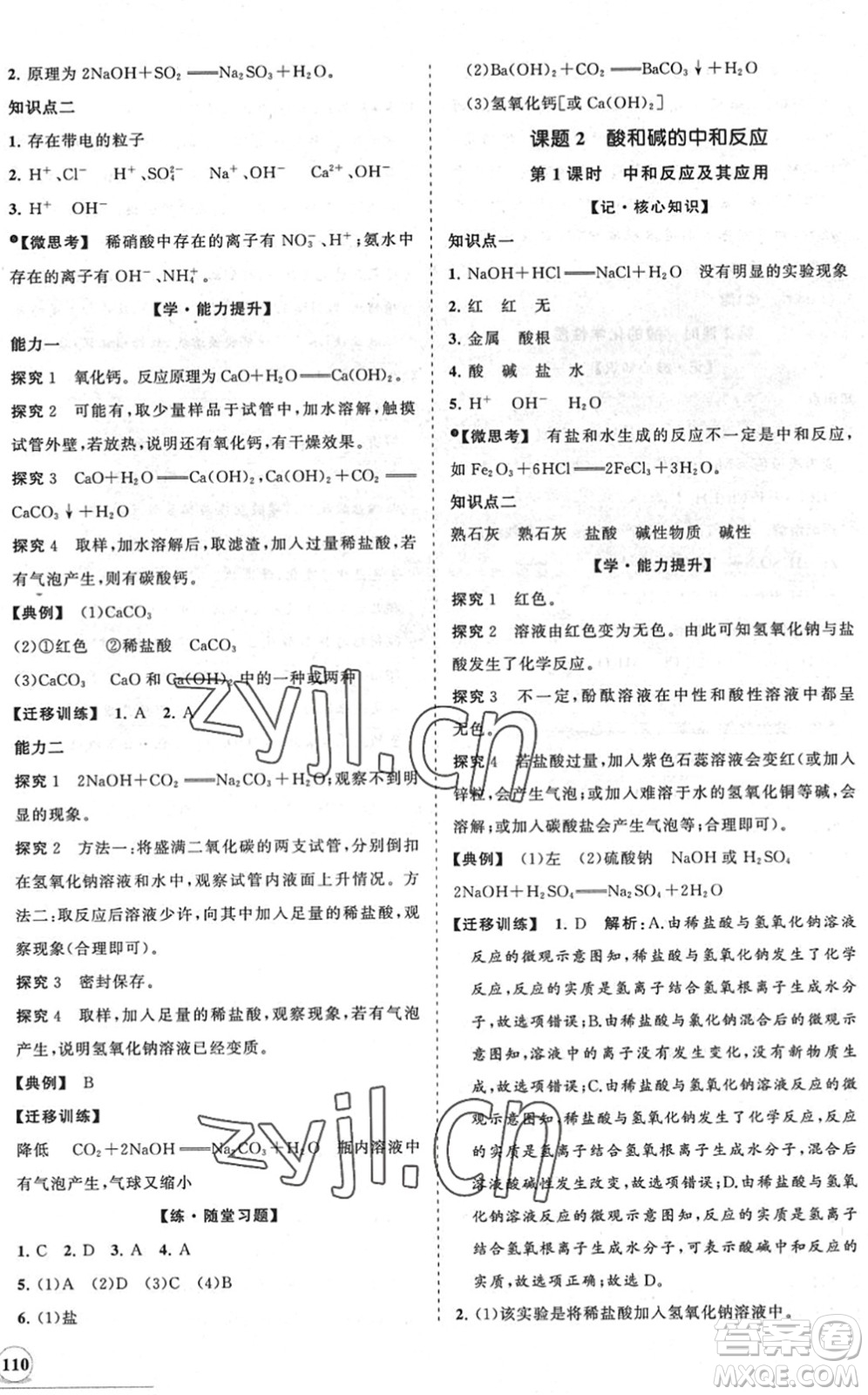 海南出版社2022知行課堂新課程同步練習(xí)冊(cè)九年級(jí)化學(xué)下冊(cè)人教版答案