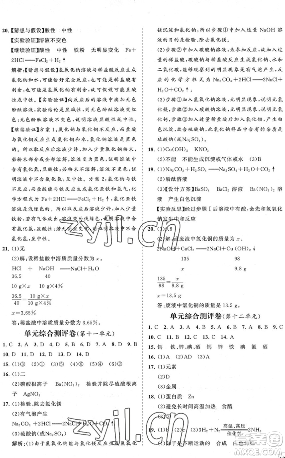 海南出版社2022知行課堂新課程同步練習(xí)冊(cè)九年級(jí)化學(xué)下冊(cè)人教版答案