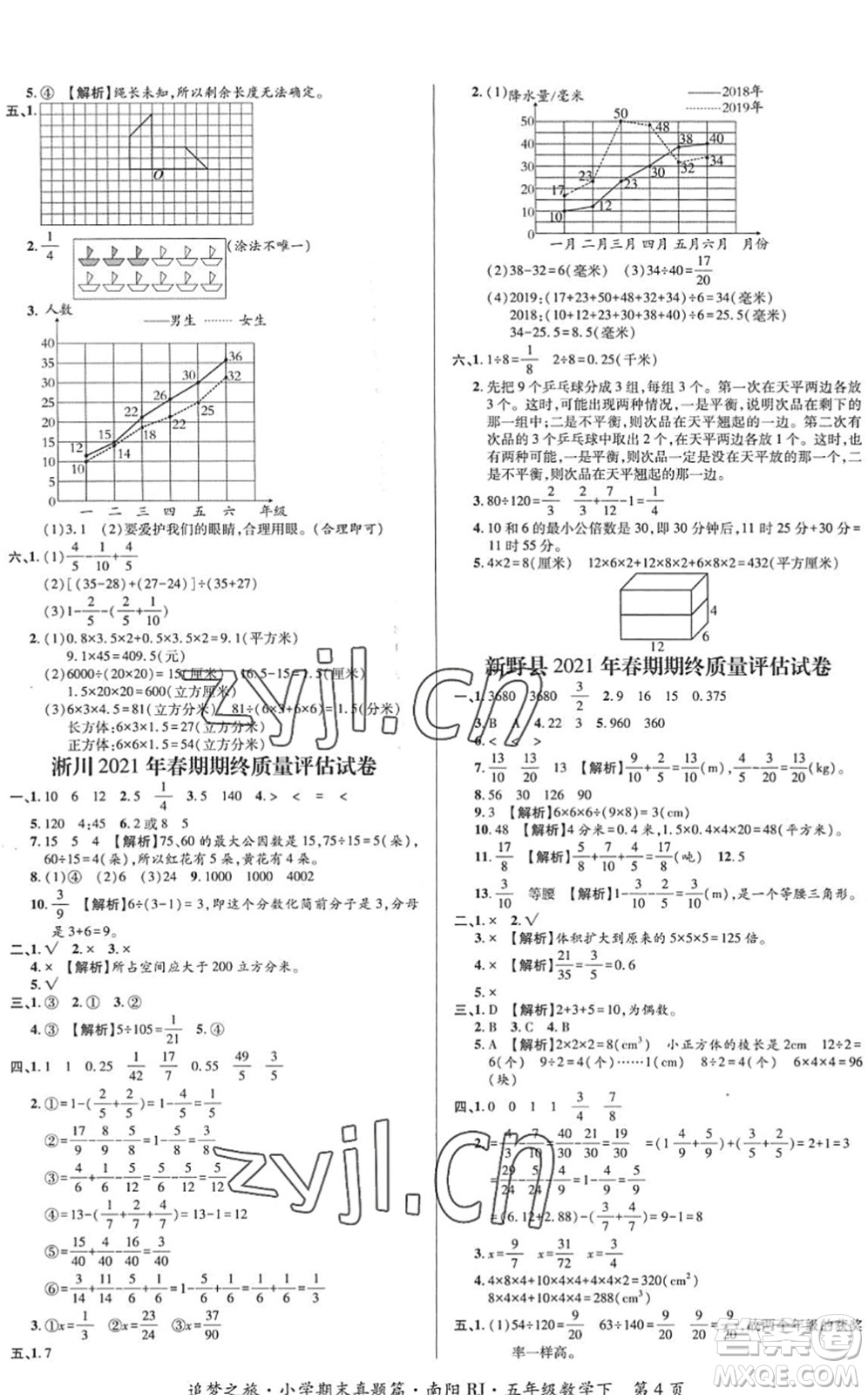 天津科學(xué)技術(shù)出版社2022追夢(mèng)之旅小學(xué)期末真題篇五年級(jí)數(shù)學(xué)下冊(cè)RJ人教版南陽(yáng)專(zhuān)版答案