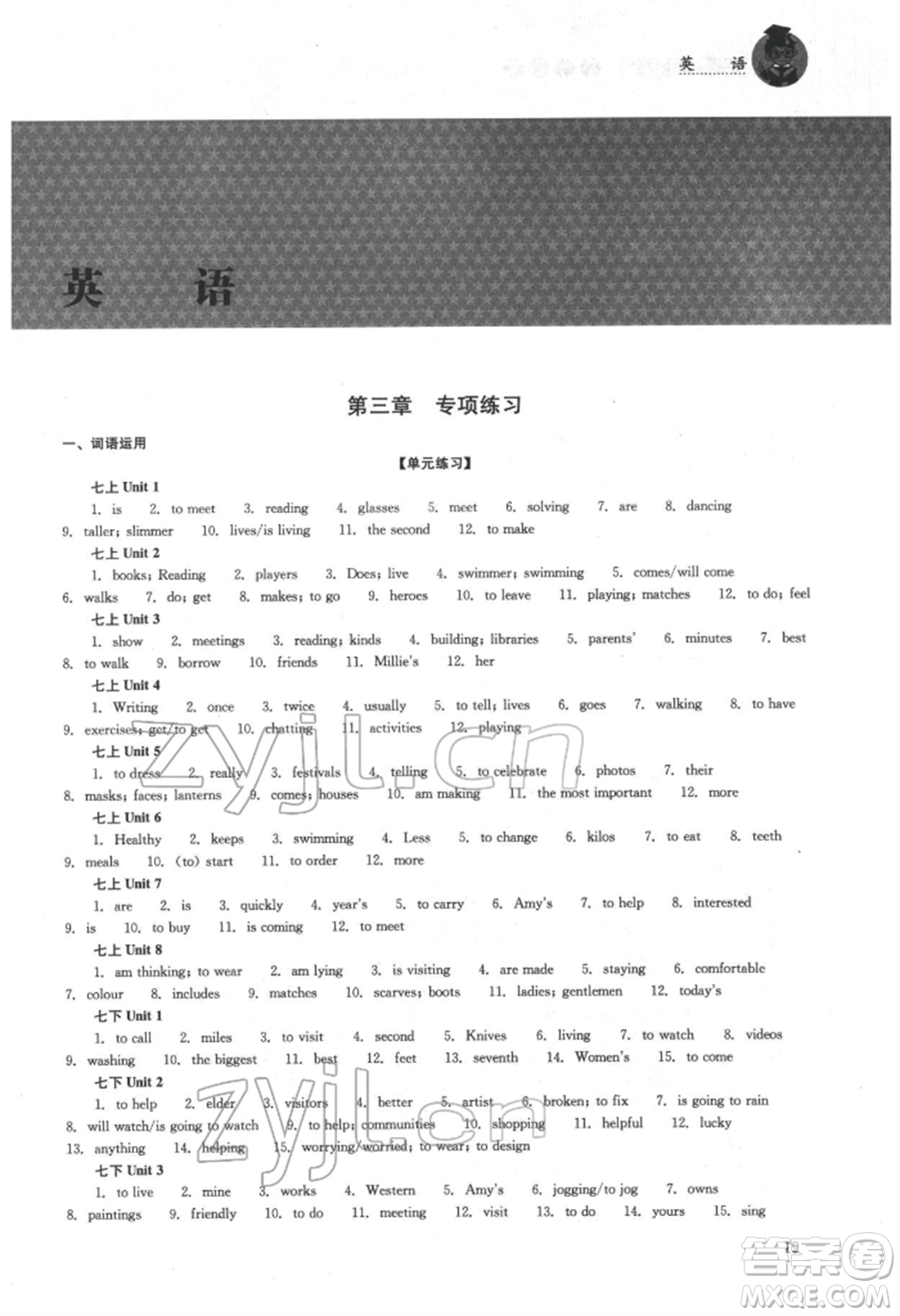 湖南人民出版社2022初中復(fù)習(xí)指導(dǎo)英語通用版參考答案