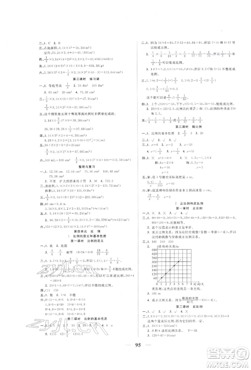 西安出版社2022奪冠新課堂隨堂練測六年級下冊數(shù)學(xué)人教版參考答案