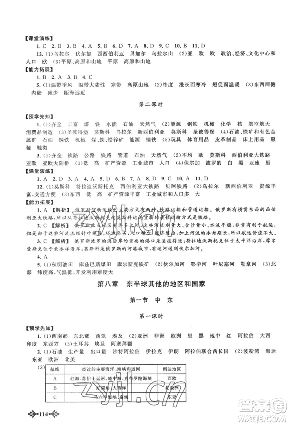 黃山書社2022自主學(xué)習(xí)當(dāng)堂反饋七年級下冊地理人教版參考答案